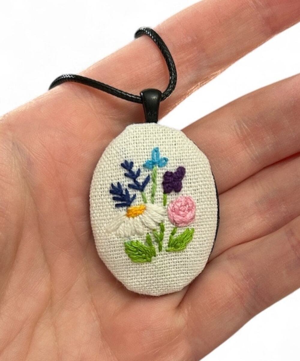 Embroidered Cameo Necklaces with Daisy & Pastel Flowers